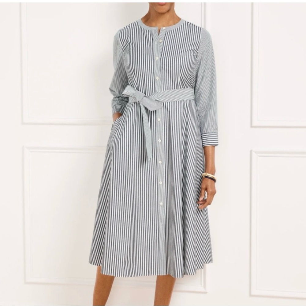 Talbots Gray and White Striped Midi Dress